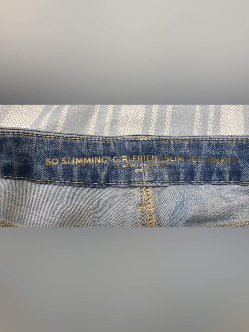 Chico's “So Slimming Girlfriend Slim Leg Ankle” blue denim pants. - Picture 4 of 7
